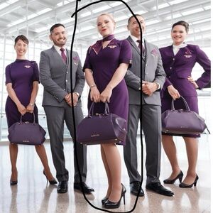 Delta Airlines Zac Posen Flight Attendant Dress Passport Plum, Gold Buttons